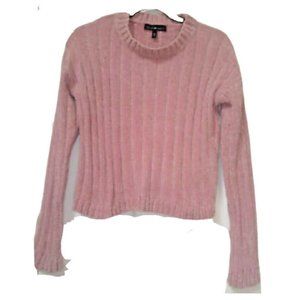 Derek Heart Ribbed Chenille Crew Topped Sweater Knit Top Blush cropped Small